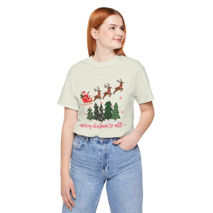 Christmas Tee - 'Merry Christmas to All' Santa Sleigh & Reindeer Holiday T-Shirt