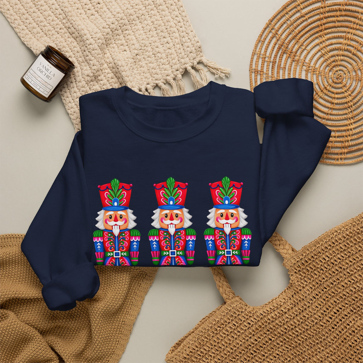 Nutcracker Crewneck Sweatshirt — Festive Triple Nutcracker Holiday Pullover