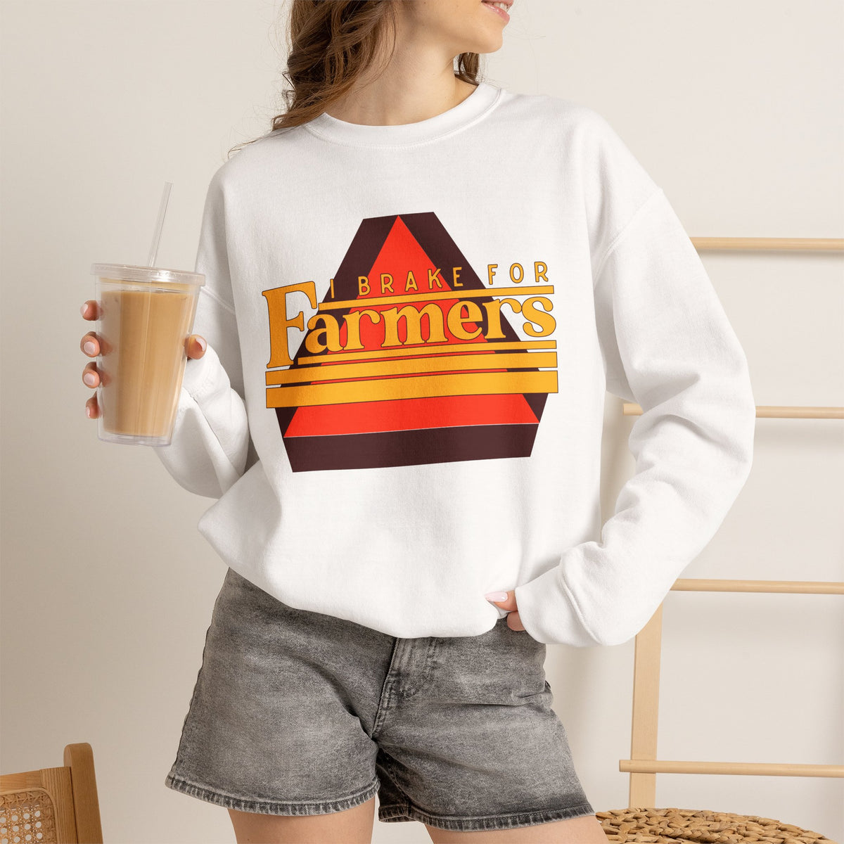 Farmers Crewneck Sweatshirt — 'I Brake for Farmers' Retro Farm Crew