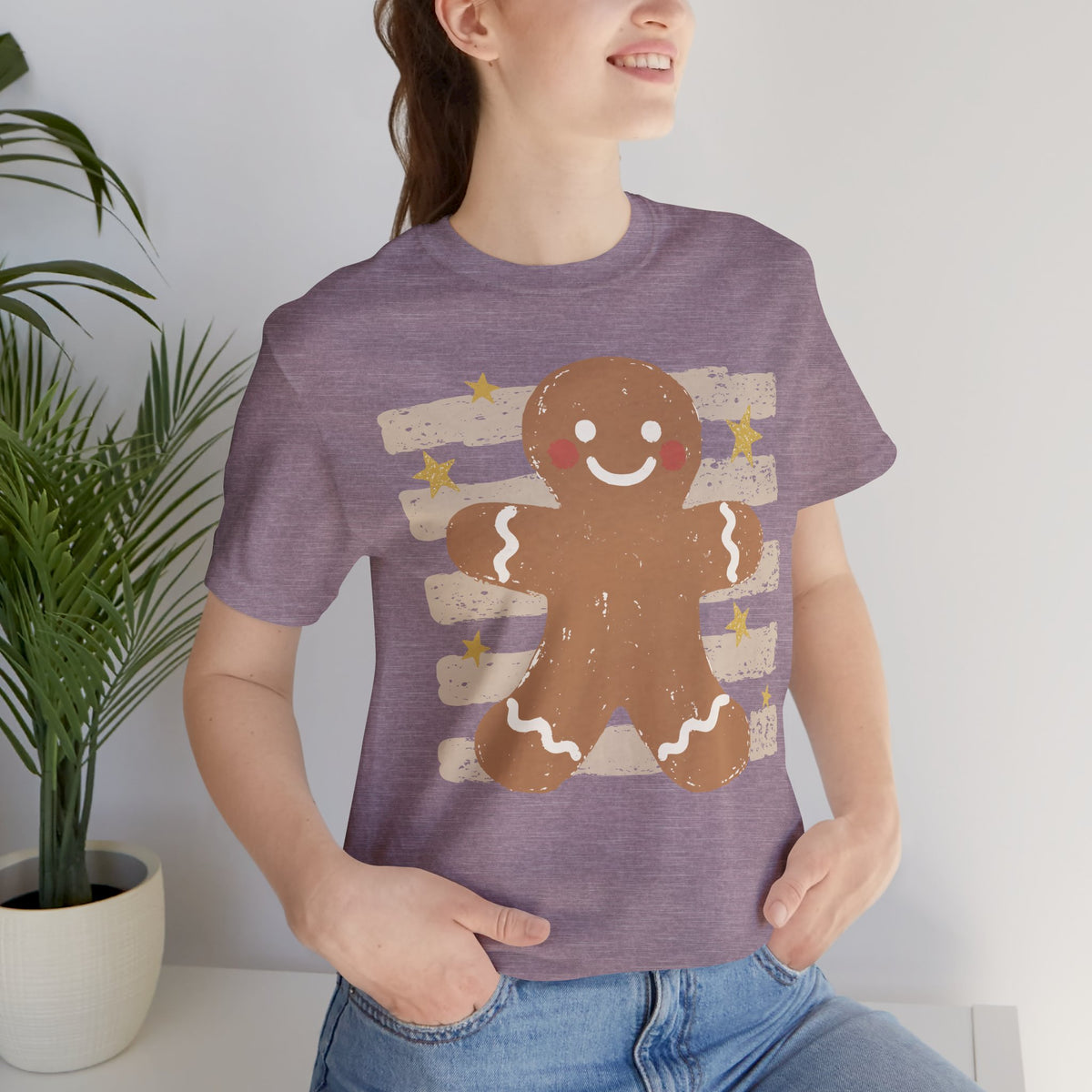 Gingerbread Smile T-Shirt — Retro Striped Christmas Cookie Tee