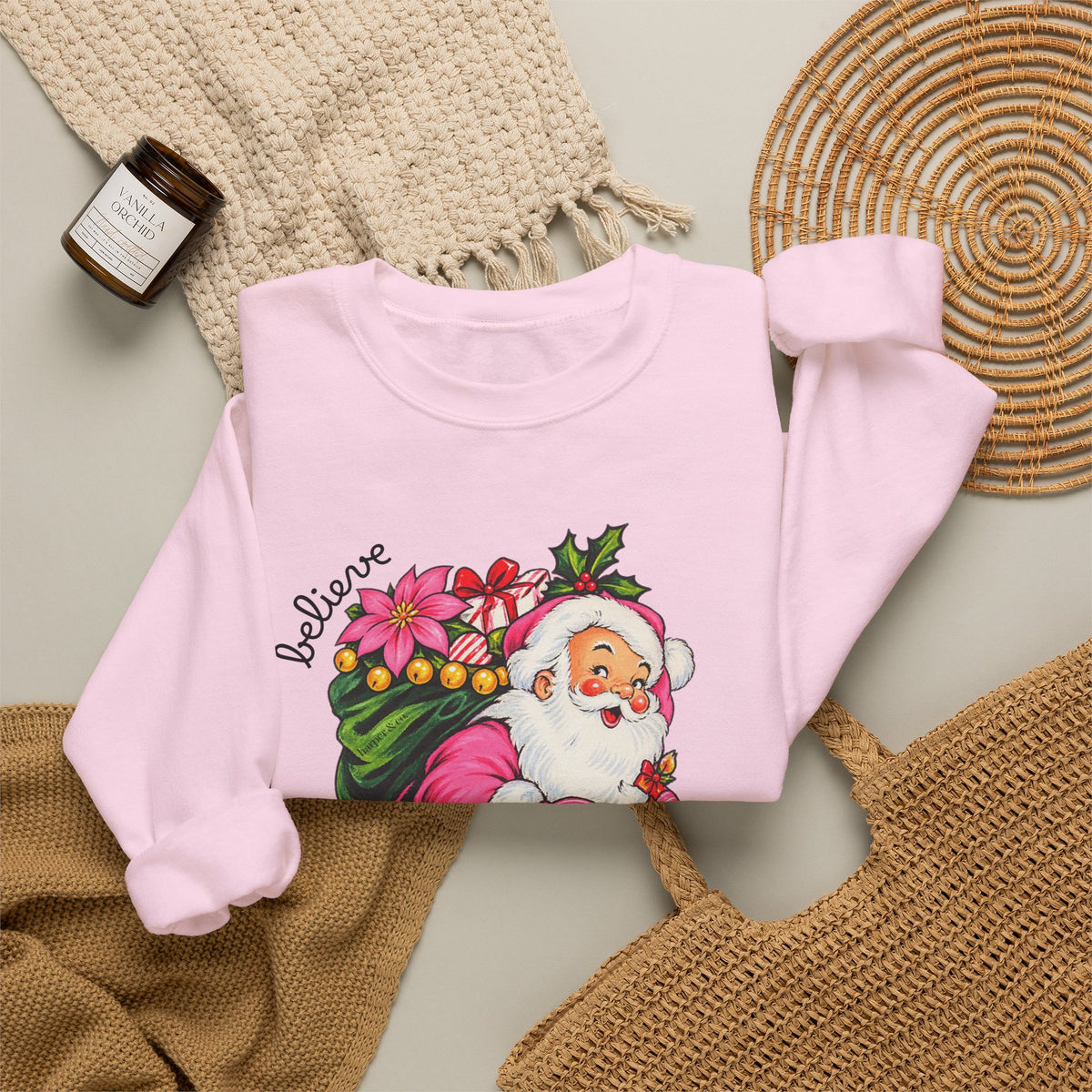 Vintage Floral Santa Sweatshirt – Believe Christmas Crewneck