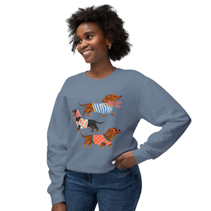 Dachshund Trio Sweatshirt — Cute Wiener Dogs in Sweaters Graphic Crewneck