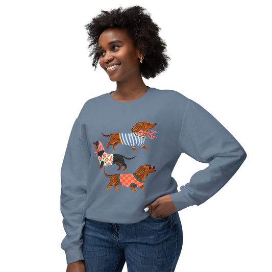 Dachshund Trio Sweatshirt — Cute Wiener Dogs in Sweaters Graphic Crewneck