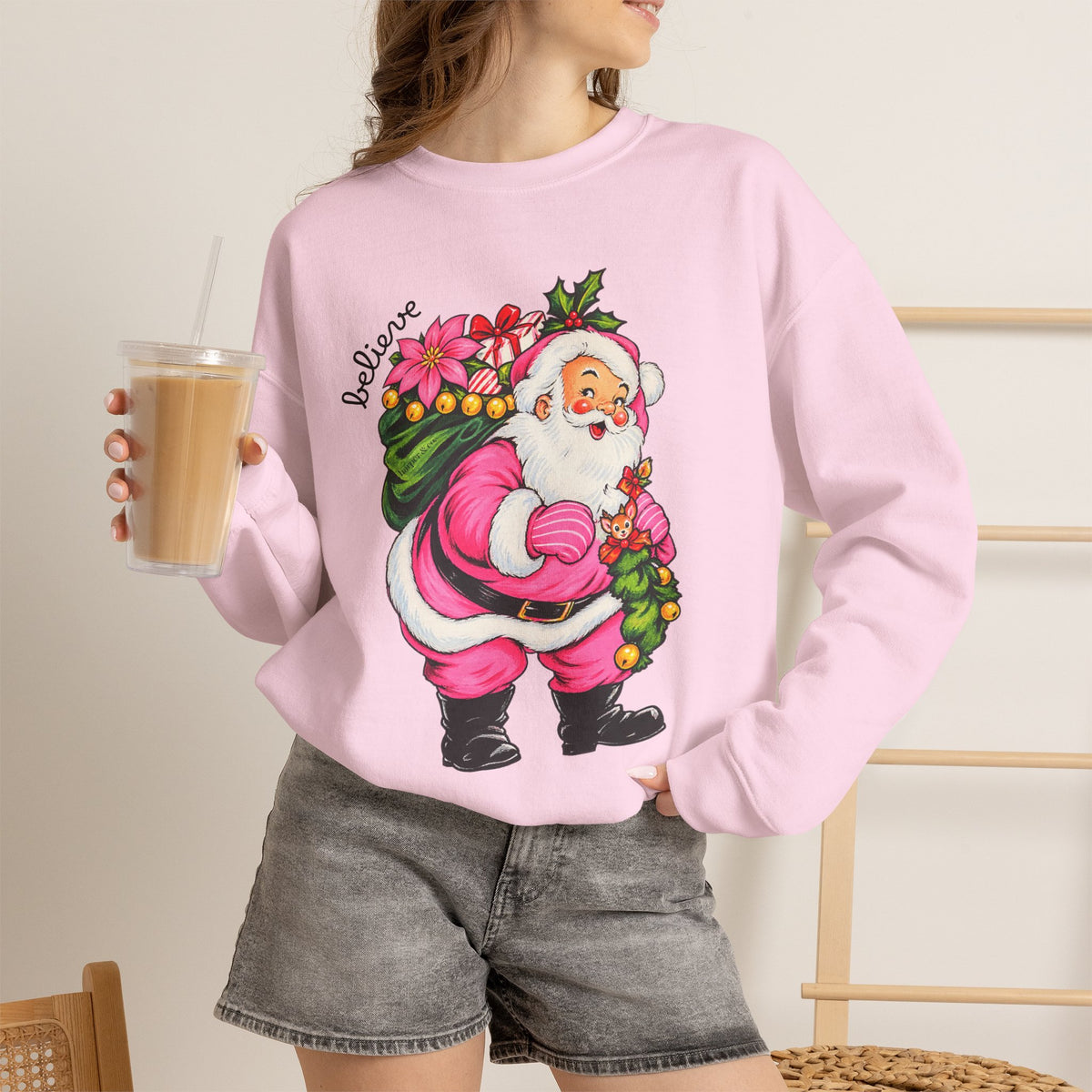 Vintage Floral Santa Sweatshirt – Believe Christmas Crewneck