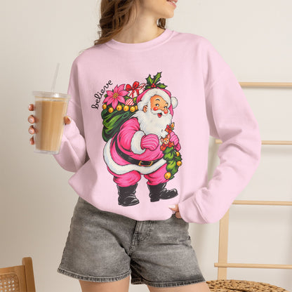 Vintage Floral Santa Sweatshirt – Believe Christmas Crewneck