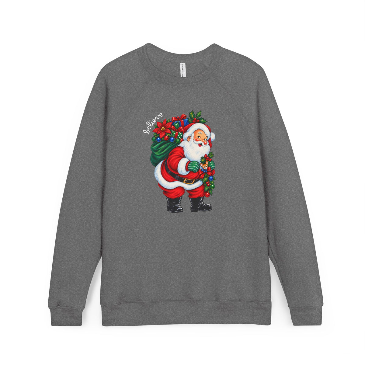 Santa Claus Christmas Sweatshirt - Vintage Santa with Holly Wreath