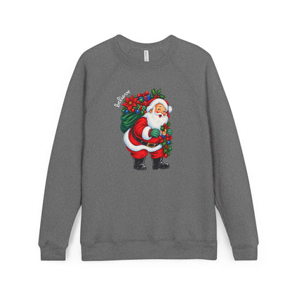 Santa Claus Christmas Sweatshirt - Vintage Santa with Holly Wreath