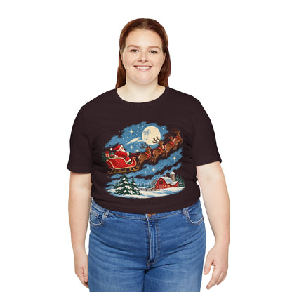 Christmas Tee — Santa Sleigh over Snowy Farm Holiday T‑Shirt
