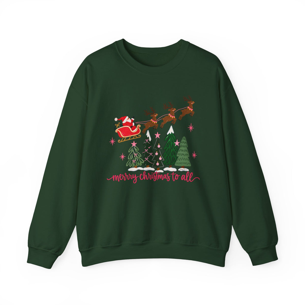 Christmas Crewneck Sweatshirt — "Merry Christmas to All" Santa & Reindeer Holiday Sweatshirt