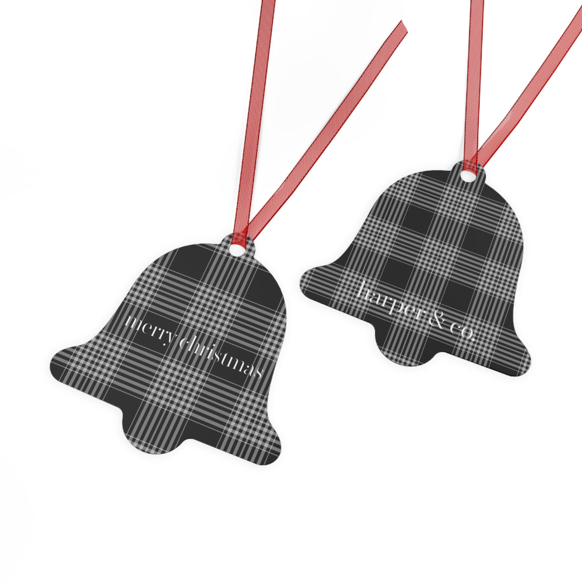 Black Plaid Merry Christmas Metal Bell Ornament