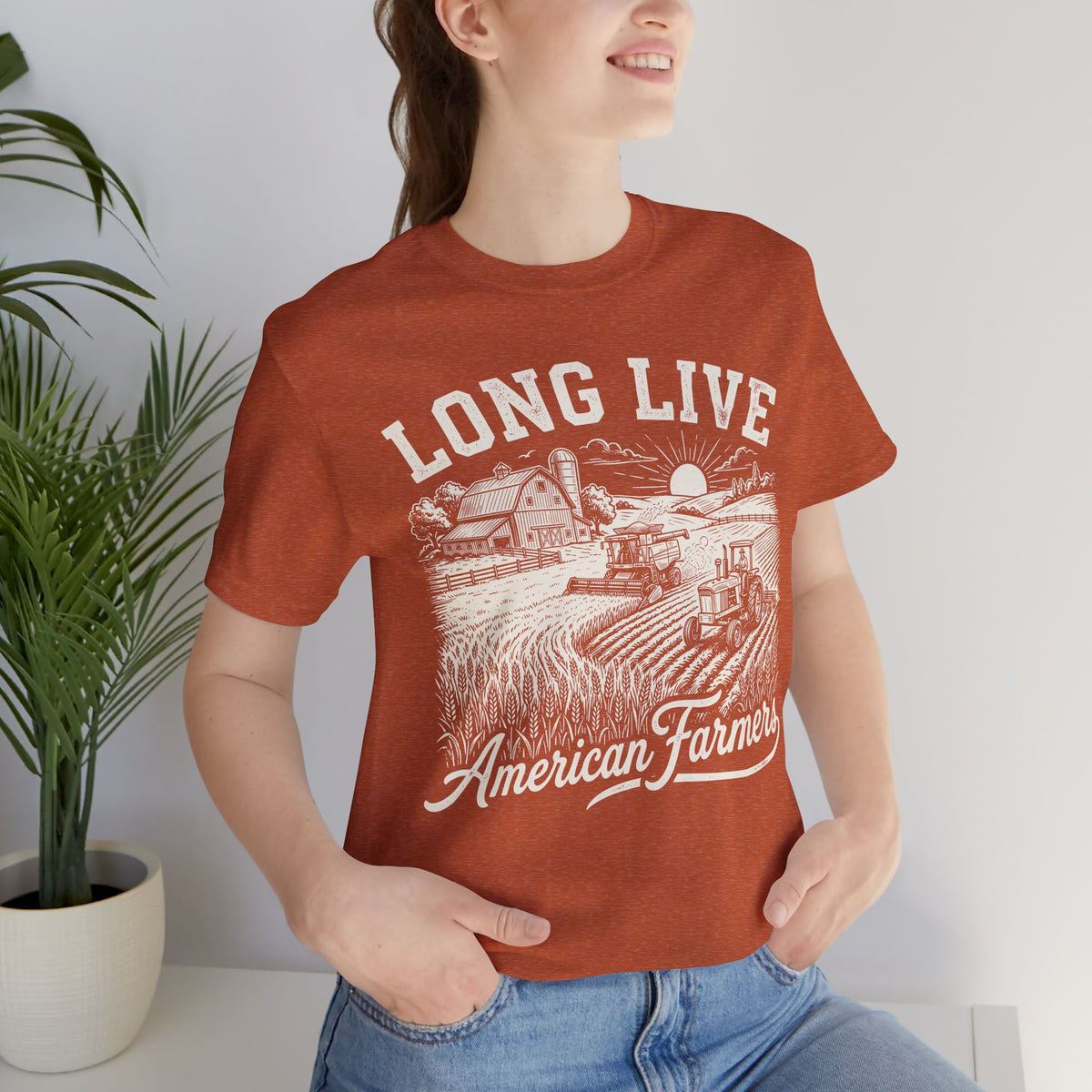 Long Live American Farmers White T-Shirt — Vintage Farm Scene Tee