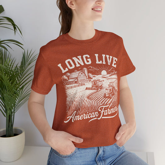 Long Live American Farmers White T-Shirt — Vintage Farm Scene Tee