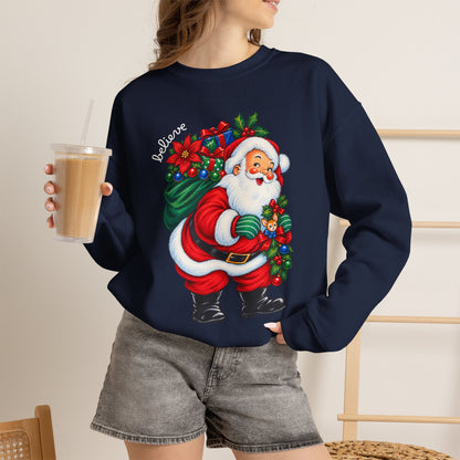 Santa 'Believe' Crewneck Sweatshirt – Vintage Christmas Santa Pullover