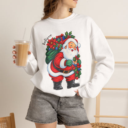 Santa 'Believe' Crewneck Sweatshirt – Vintage Christmas Santa Pullover