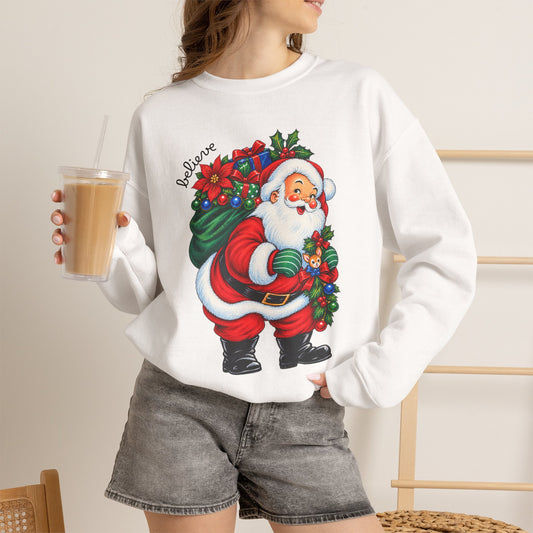 Santa 'Believe' Crewneck Sweatshirt – Vintage Christmas Santa Pullover