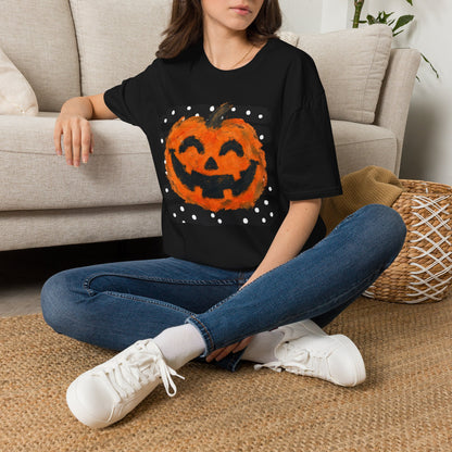 Halloween Pumpkin T‑Shirt — Smiling Jack‑O'Lantern Polka Dot Stripes