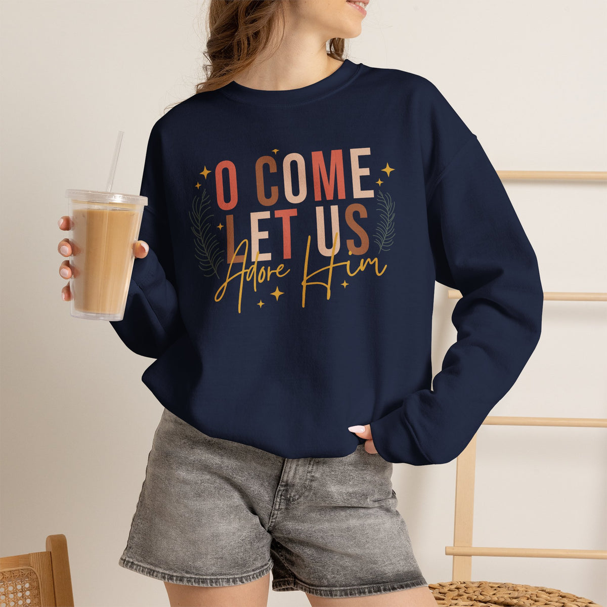 O Come Let Us Adore Him Christmas Crewneck Sweatshirt