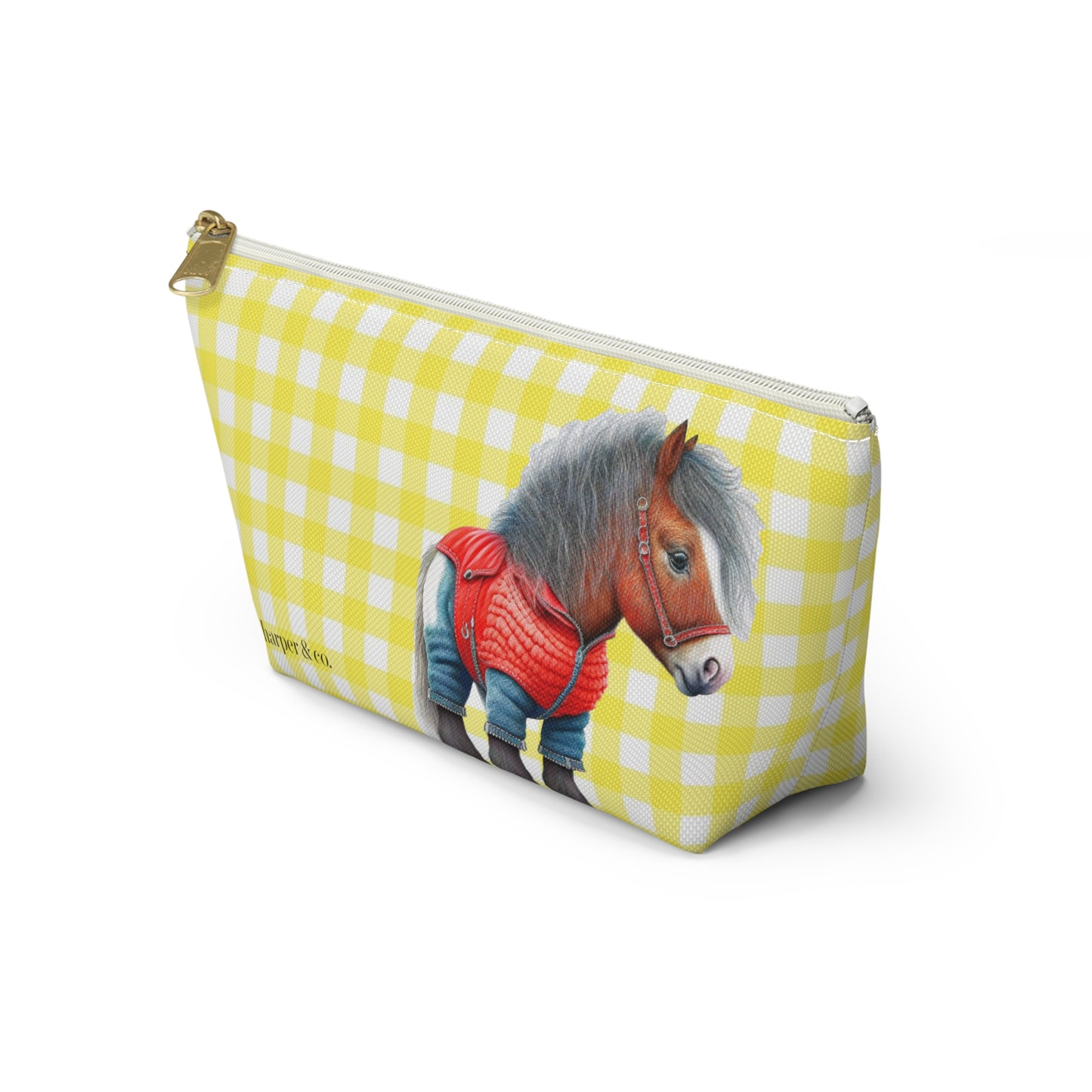 Pony & Yellow Gingham Accessory Pouch w T-bottom