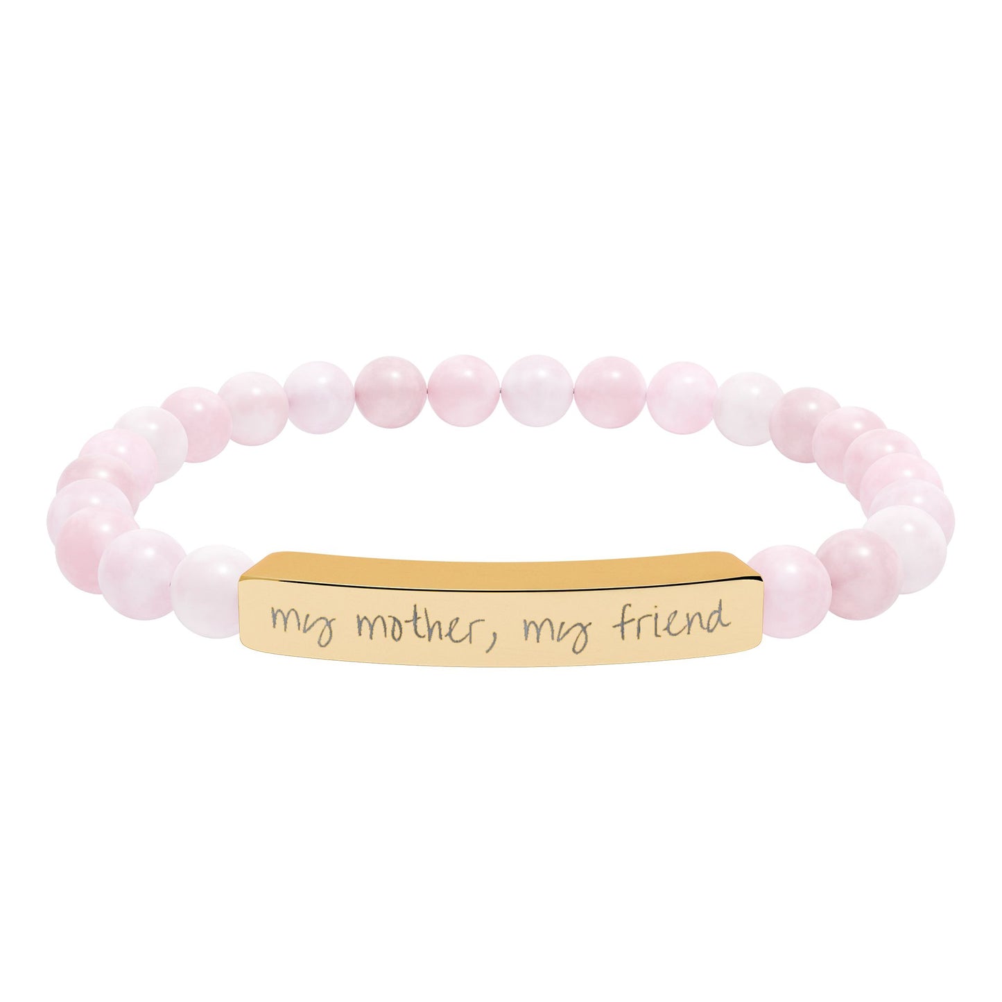Engraved Natural Stone Bar Bracelet — "my mother, my friend" Stretch Bead Bracelet