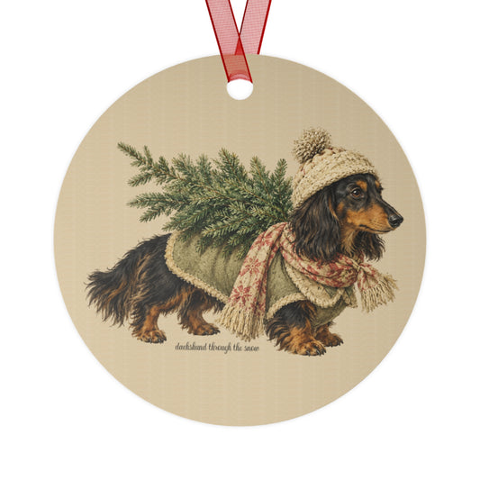Vintage Dachshund Christmas Metal Ornament
