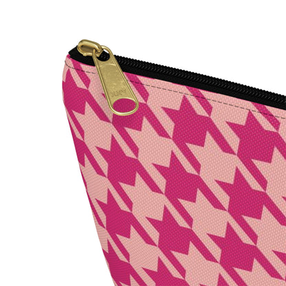 Pink Houndstooth Accessory Pouch w T-bottom