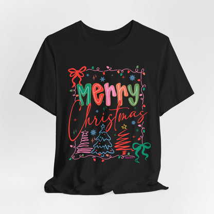 Merry Christmas Graphic Tee – Festive Holiday Holiday Lights & Trees Shirt