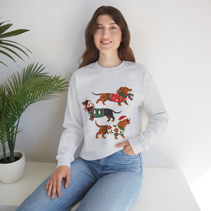 Dachshund Trio Christmas Sweatshirt – Festive Wiener Dogs in Holiday Sweaters