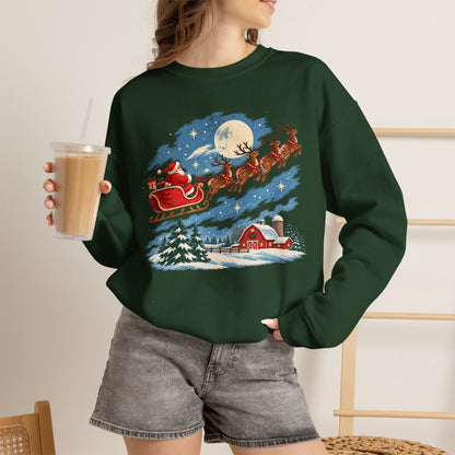 Christmas Santa Sleigh Night Sky Farm Sweatshirt