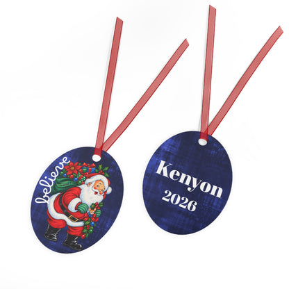 Metal Ornament - 'Believe' Santa & Custom Name 2026 Holiday Keepsake