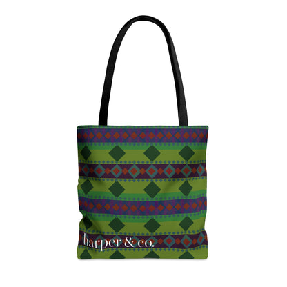 Green Aztec Stripe Tote Bag