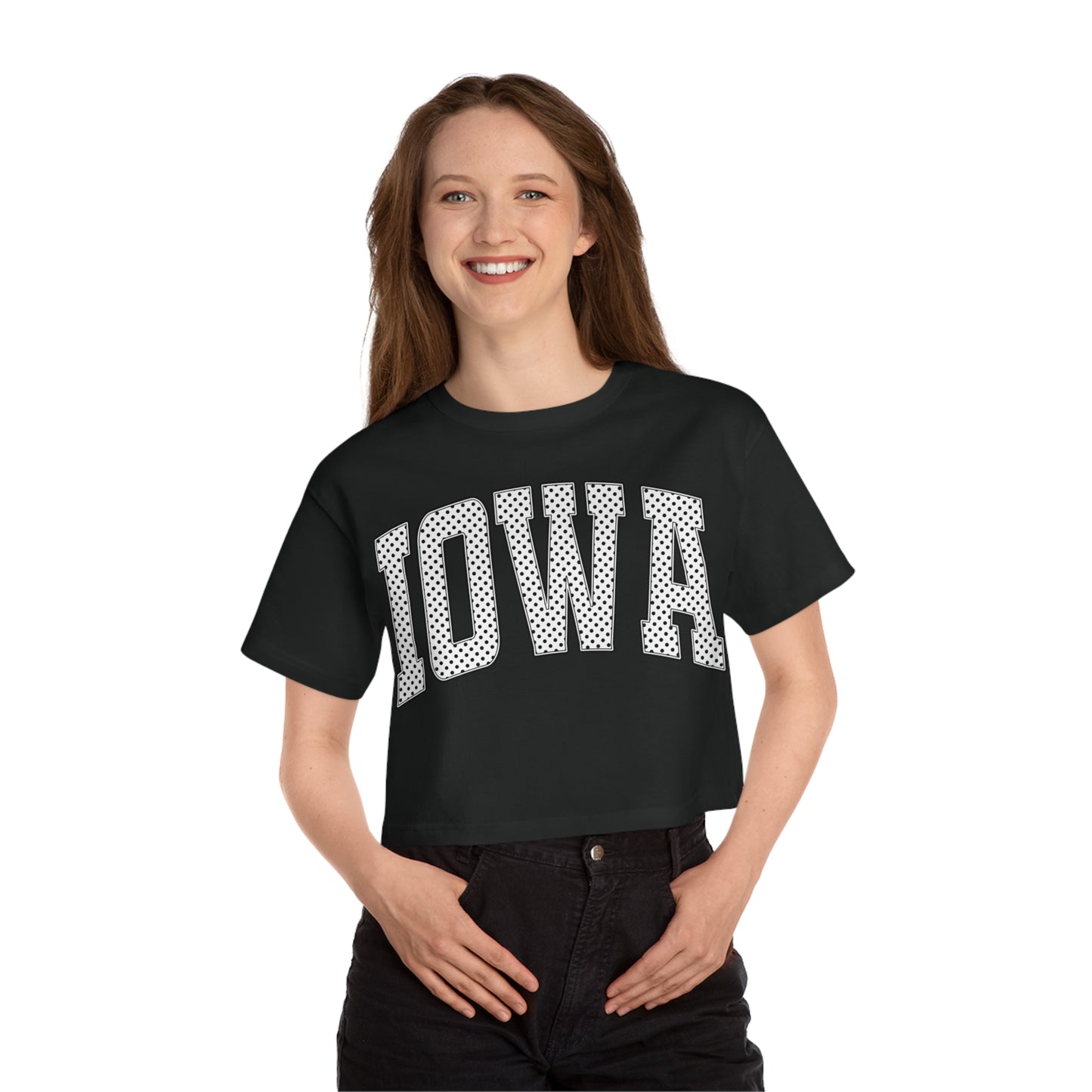 Iowa Cropped Tee — Retro Mesh Lettering Champion Women's Shirt