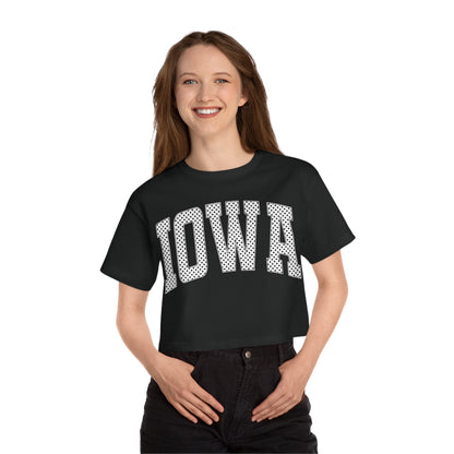 Iowa Cropped Tee — Retro Mesh Lettering Champion Women's Shirt