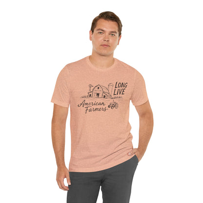 Long Live American Farmers Tee — Vintage Farmhouse Barn & Tractor T-Shirt