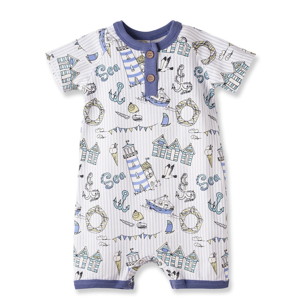Seashore Baby Boy Romper – Bamboo Shortall One-Piece