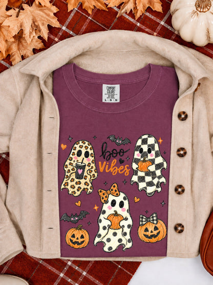 Retro Ghost & Pumpkin Halloween Graphic Comfort Colors Tee