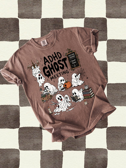 Retro ADHD Ghost Meeting Comfort Colors Graphic Tee