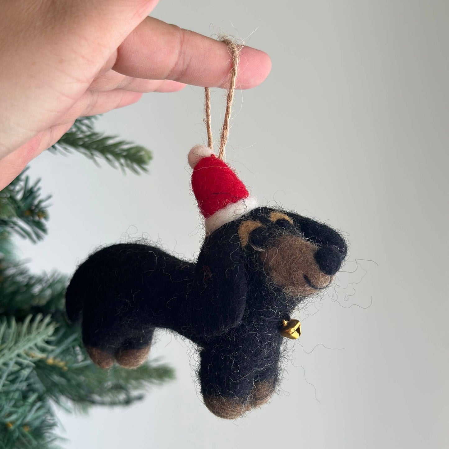 Felt Dachshund Dog with Christmas Hat