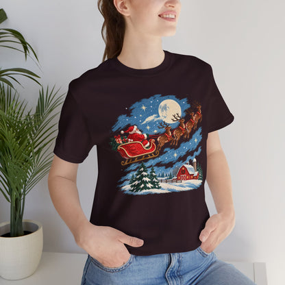 Christmas Tee — Santa Sleigh over Snowy Farm Holiday T‑Shirt