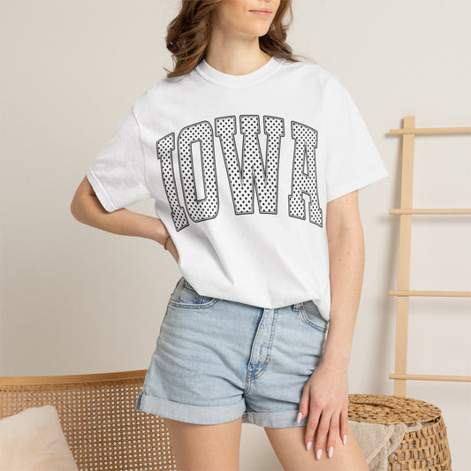 Iowa Retro Polka Dot Mesh Lettering Color Comfort T-Shirt