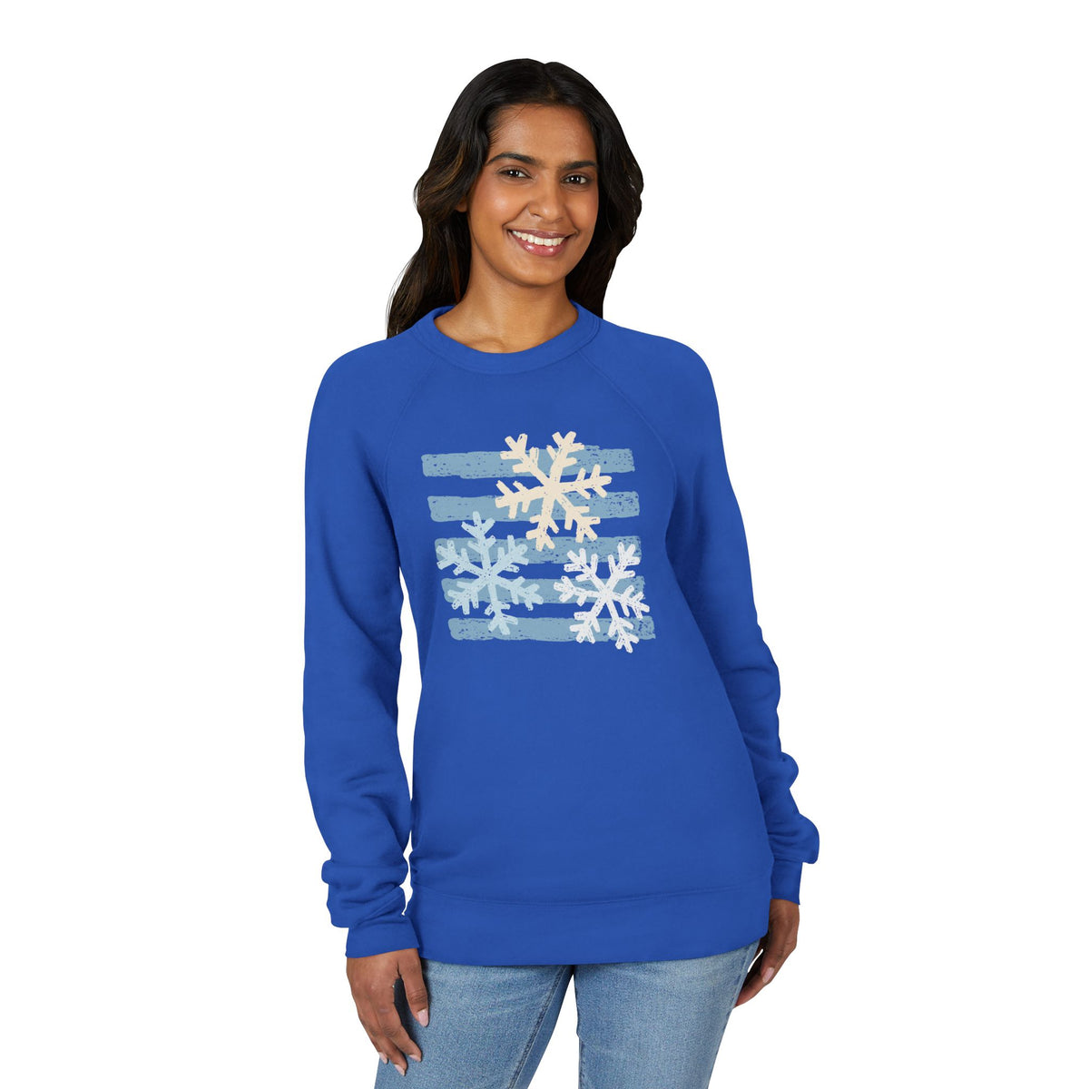 Snowflake Stripes Sweatshirt — Cozy Winter Crewneck for Holiday & Everyday Wear