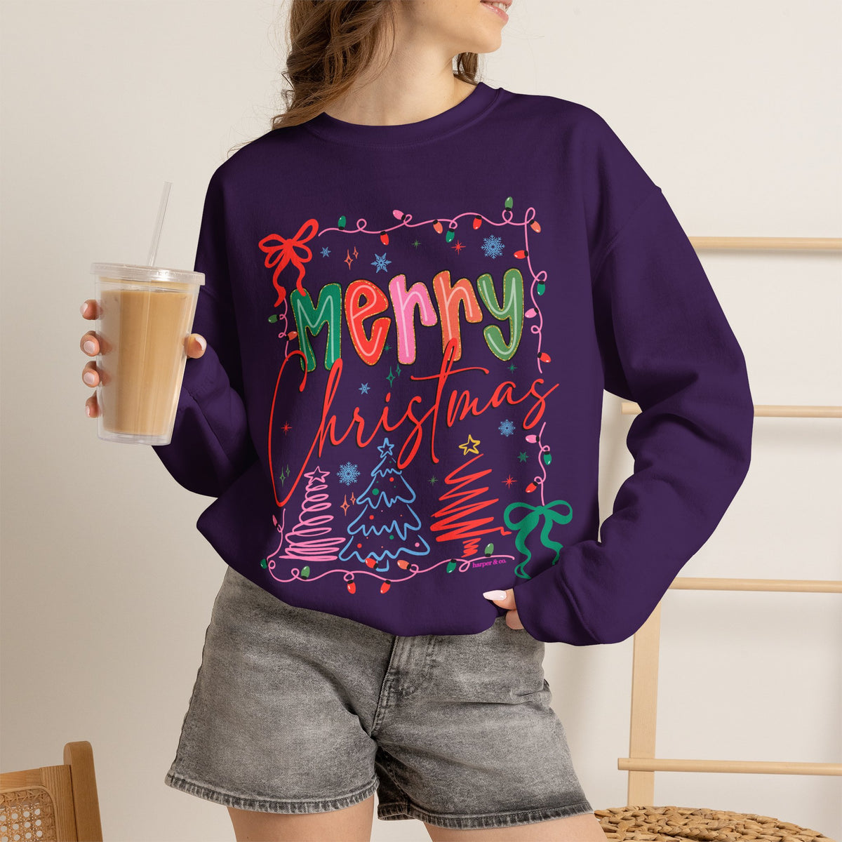 Merry Christmas Crewneck Sweatshirt — Festive Holiday Graphic Pullover