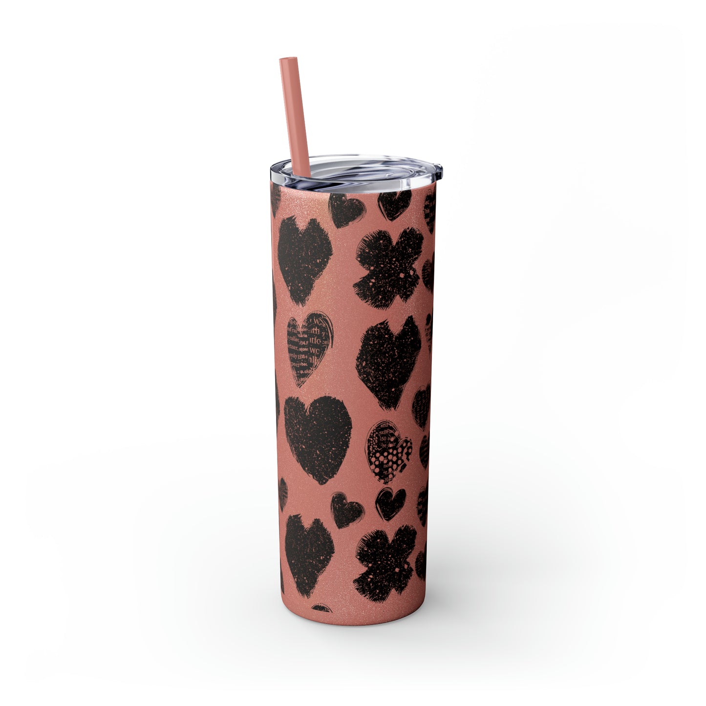 Black Heart Skinny Tumbler with Straw, 20oz