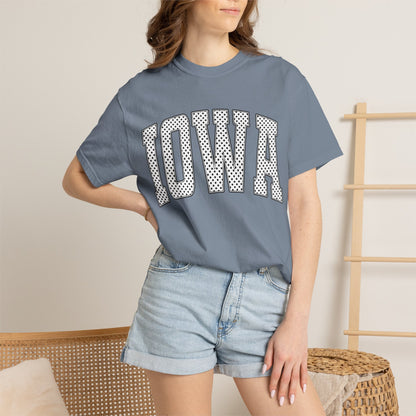 Iowa Retro Polka Dot Mesh Lettering Color Comfort T-Shirt