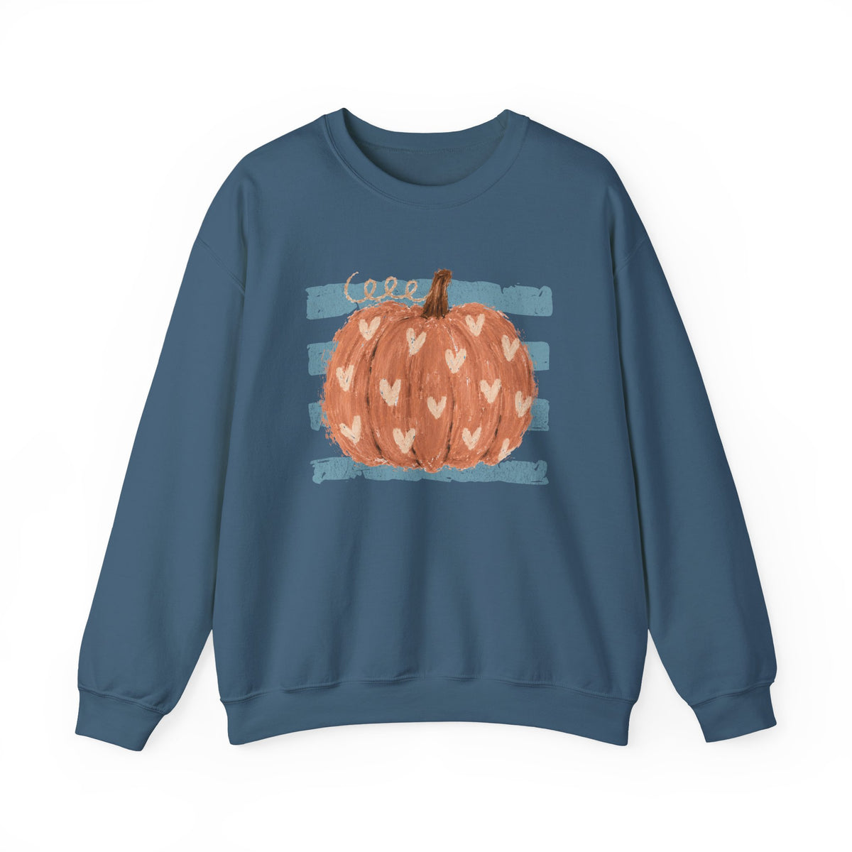 Pumpkin Blue Stripes with Hearts Crewneck Sweatshirt