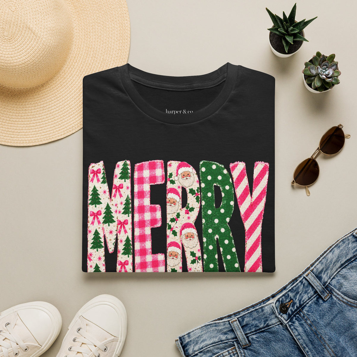 Merry Patchwork Christmas Holiday T-Shirt