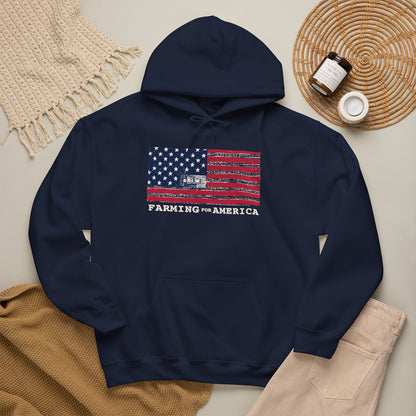 Farming for America Hoodie — Vintage American Flag Farm Sweatshirt
