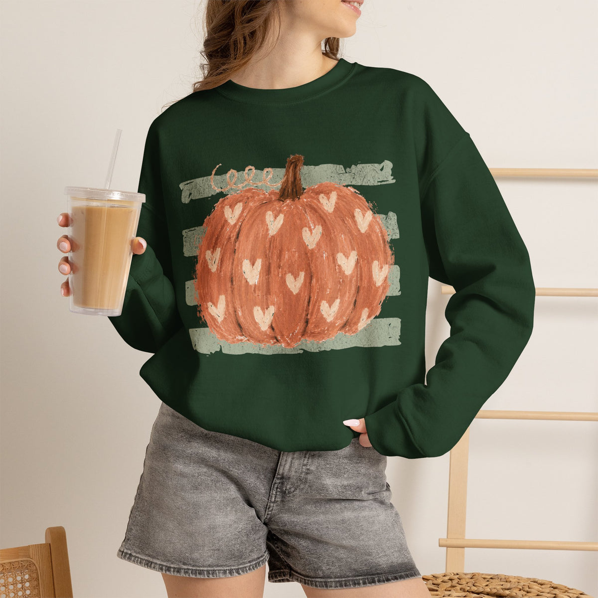 Pumpkin Hearts Crewneck Sweatshirt