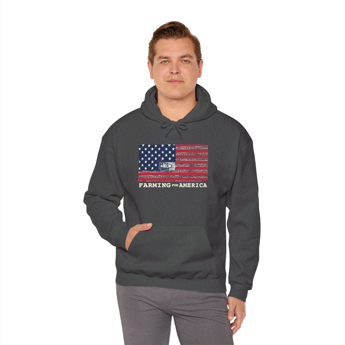 Farming for America Hoodie — Vintage American Flag Farm Sweatshirt