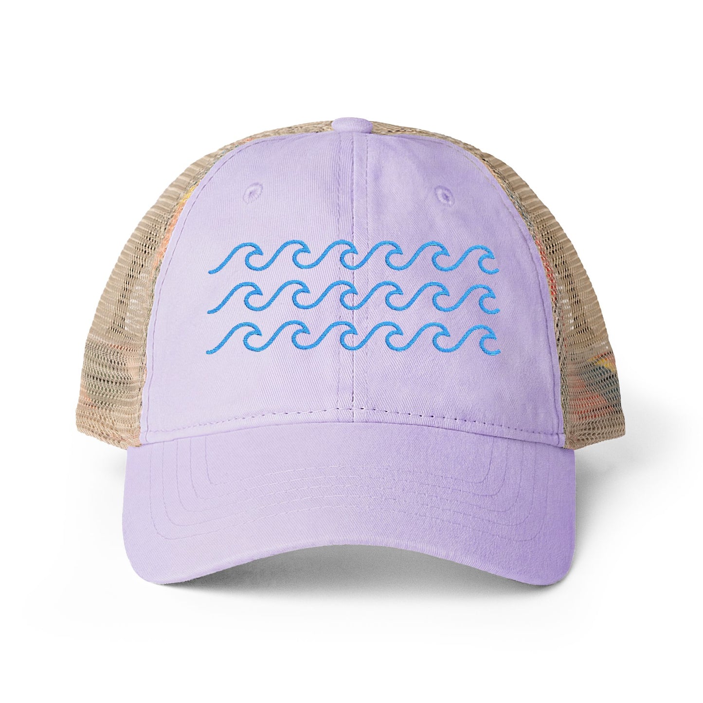 Waves Embroidered Women's Washed Mesh-Back Ball Cap