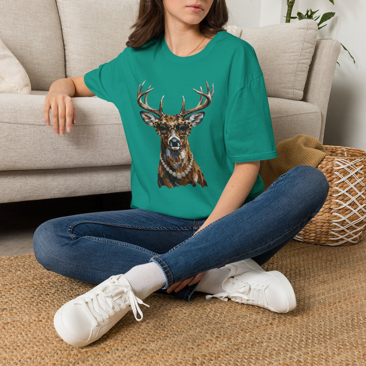 Glam Deer Head Graphic T-Shirt — Rustic Buck Wildlife Tee